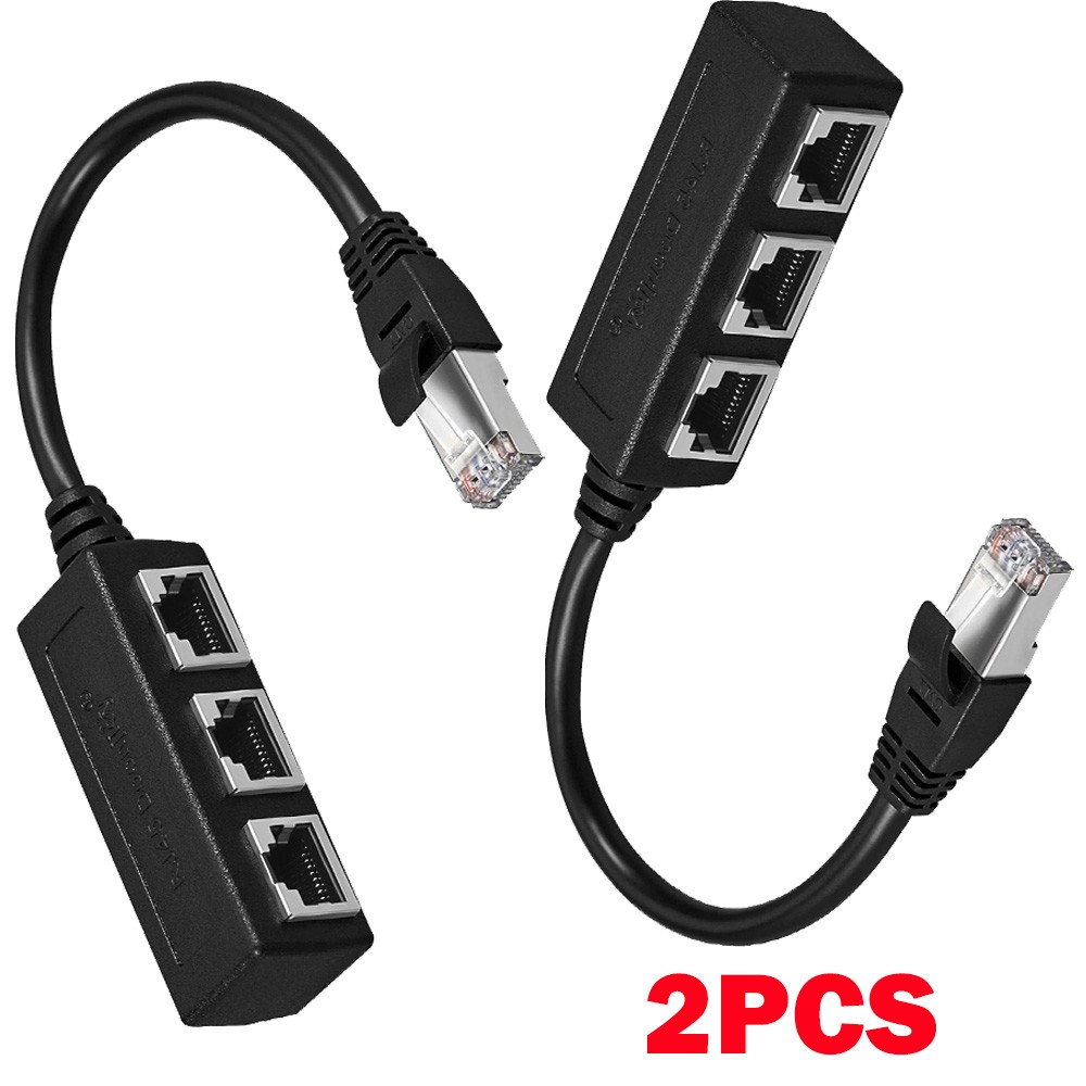 2x RJ45 Ethernet 1 to 3 Ports LAN Splitter Adapter Cable Network Connectors US