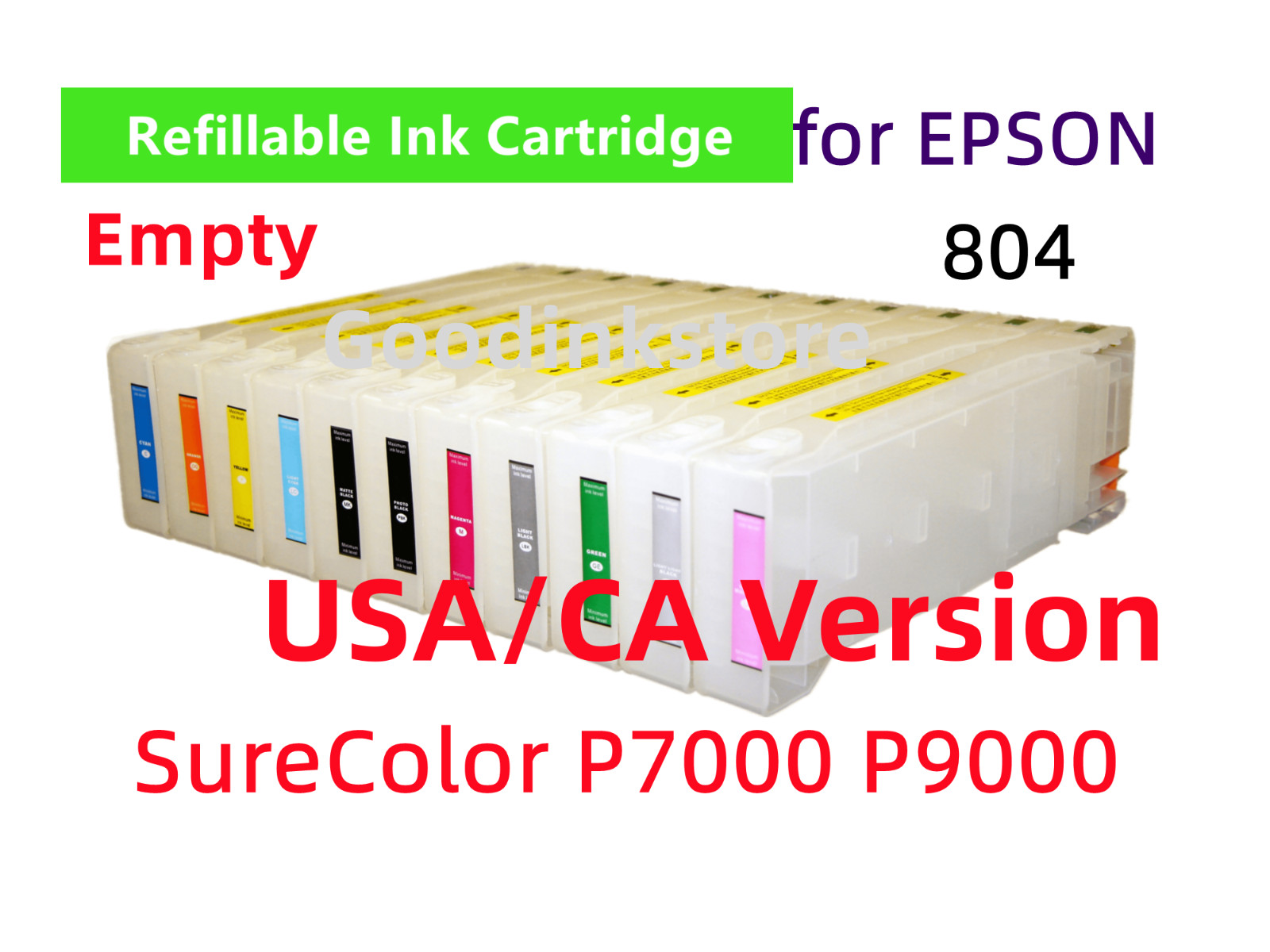 11 Empty Refillable Ink Cartridge Epson P7000 P9000 Printer T804 804 chip
