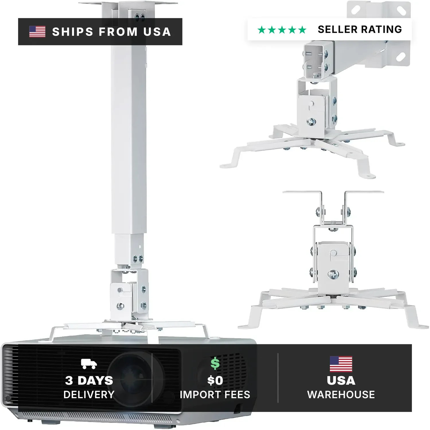 Universal 3-in-1 Projector Ceiling Wall Mount for LCD/DLP Projectors