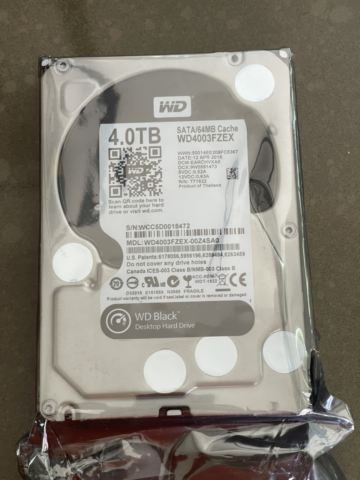 WD Black 4TB 3.5" Desktop Hard Drive (WD4003FZEX) – NEW
