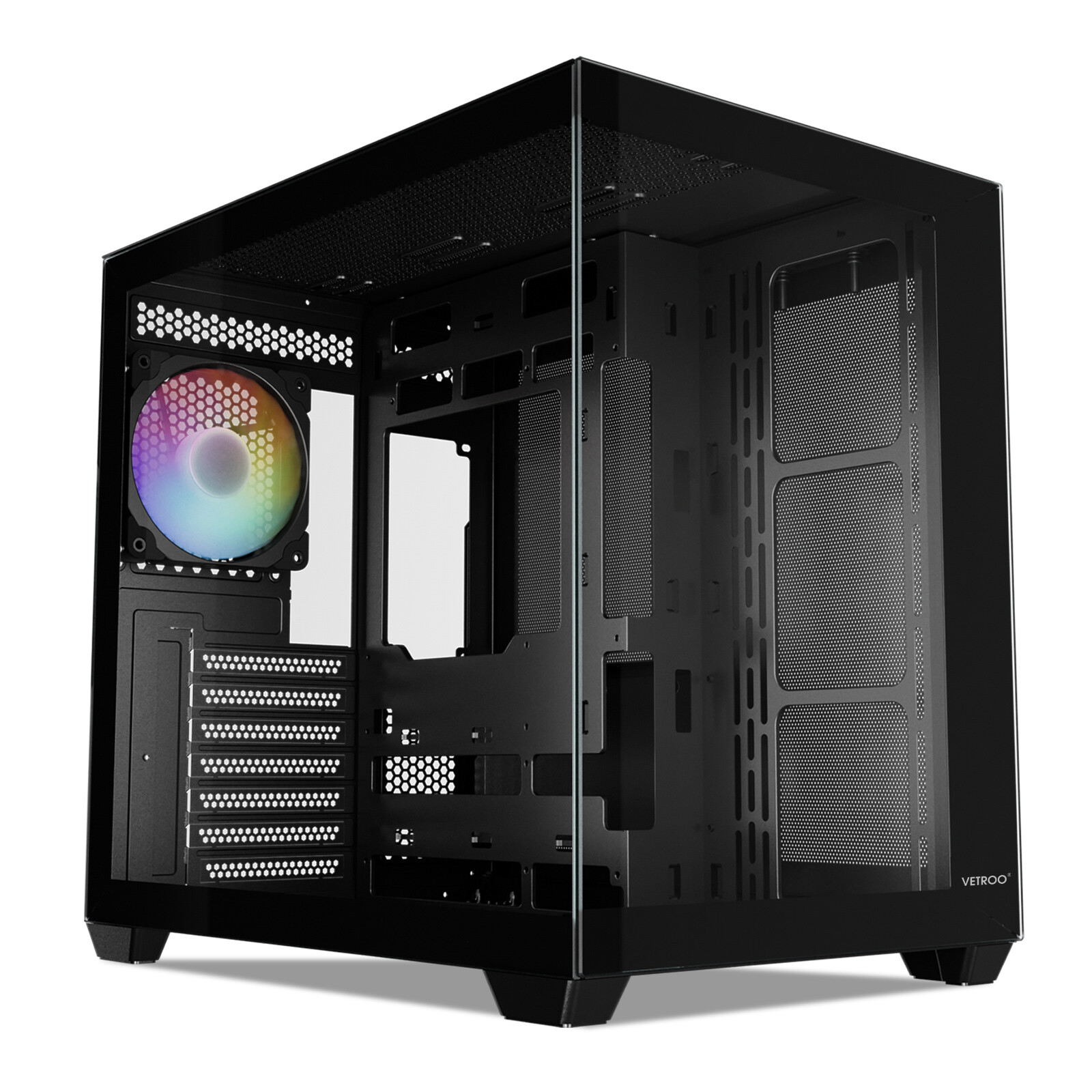 Vetroo AL900 BLACK ATX Mid Tower PC Case Tempered Glass w/ ARGB & PWM FDB Fan x1