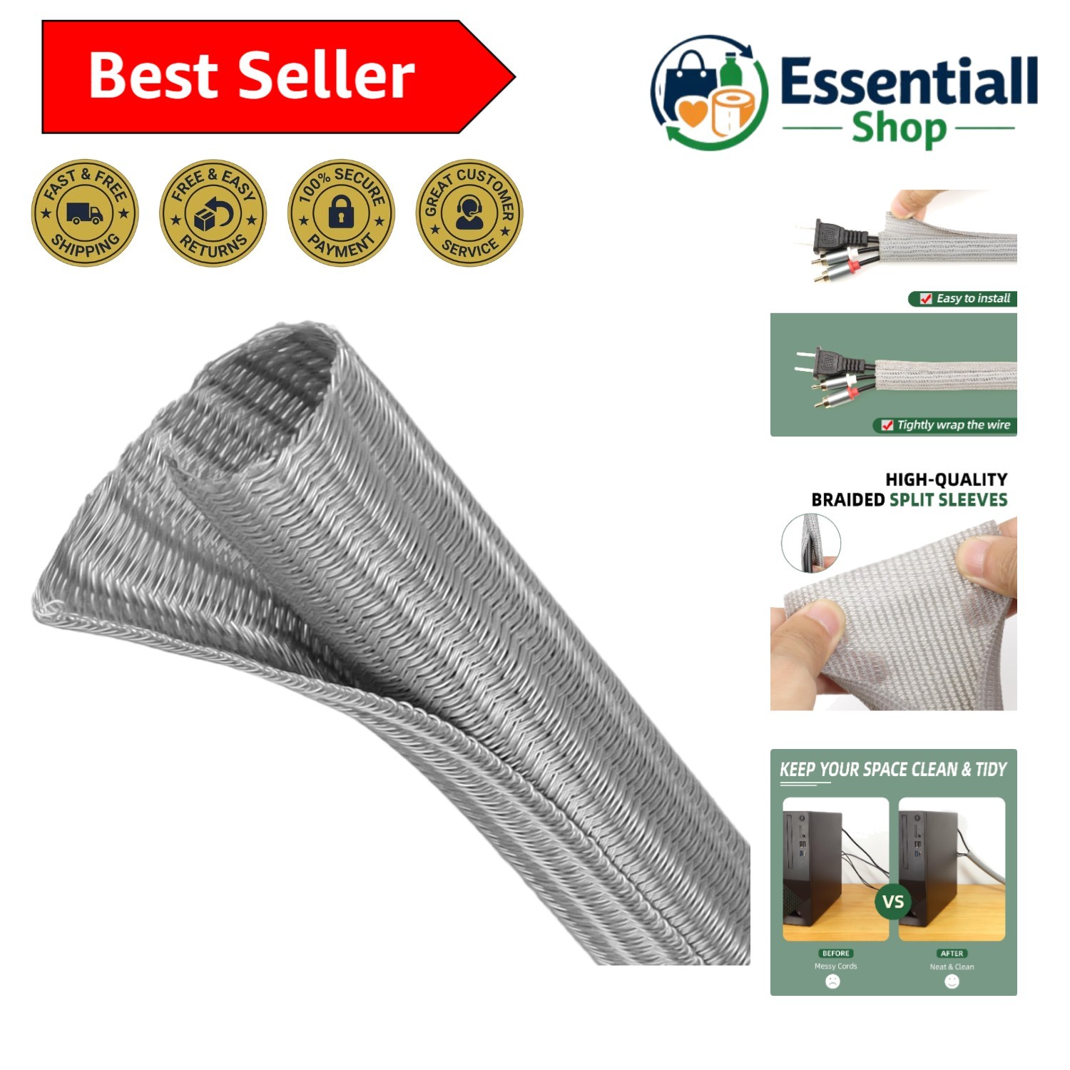 Split Wire Loom Tubing, Cable Protector Sleeve, Braided Cable Management for ...