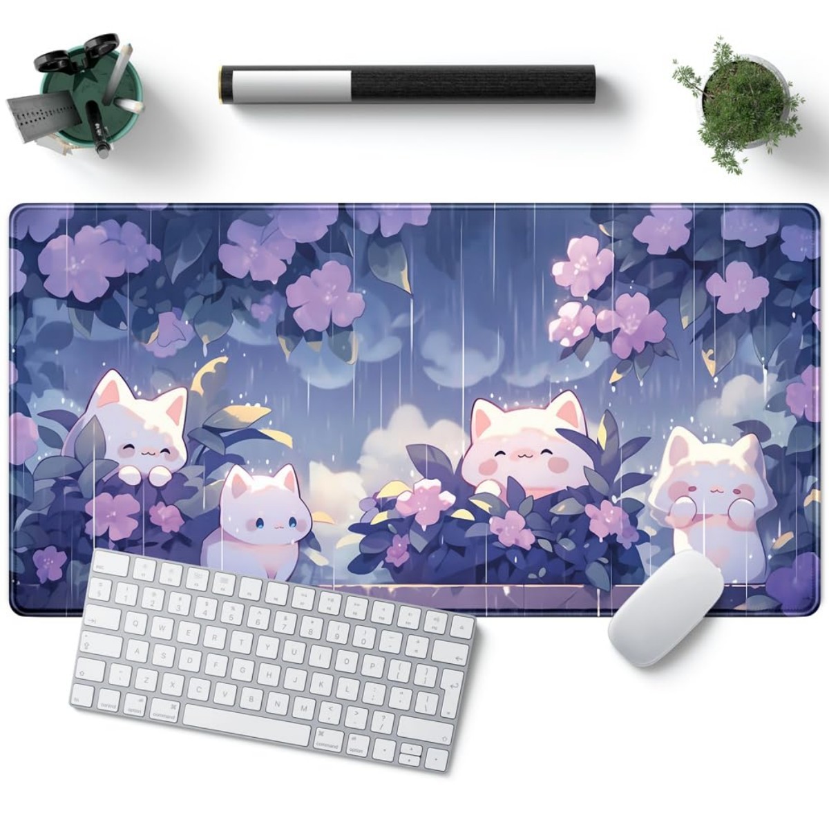 1pc Kawaii Cat Extended Purple Gaming Mouse Pad, Large Mouse Pad, Cute Desk Ma