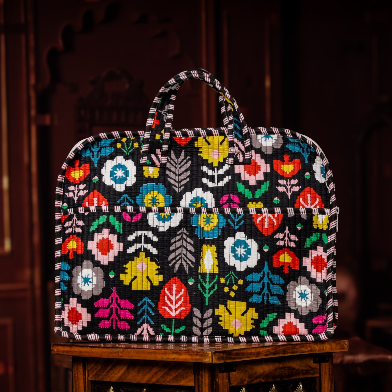 Multi Floral Laptop Bag Quilted Cotton Office Tote Handmade Boho Travel Bag