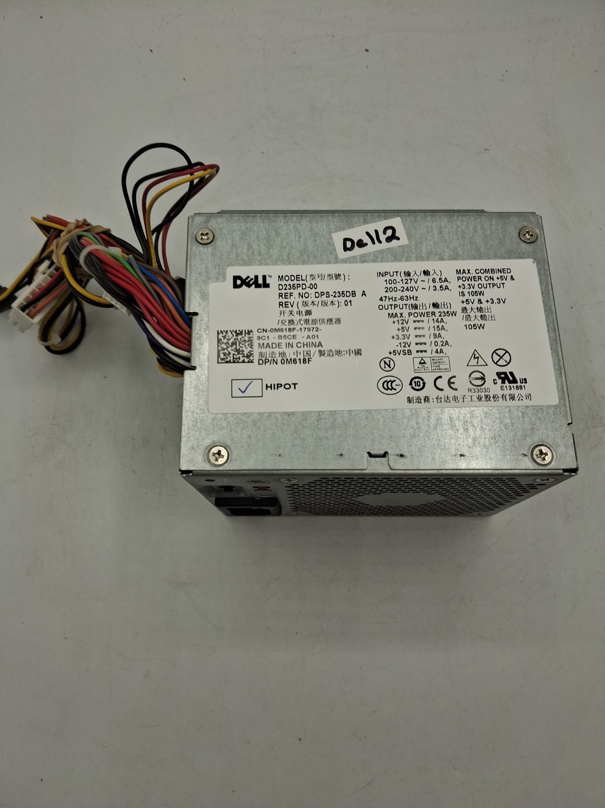 Dell D235PD-00 REV 01 235W Power Supply 0M618F M618F 235W