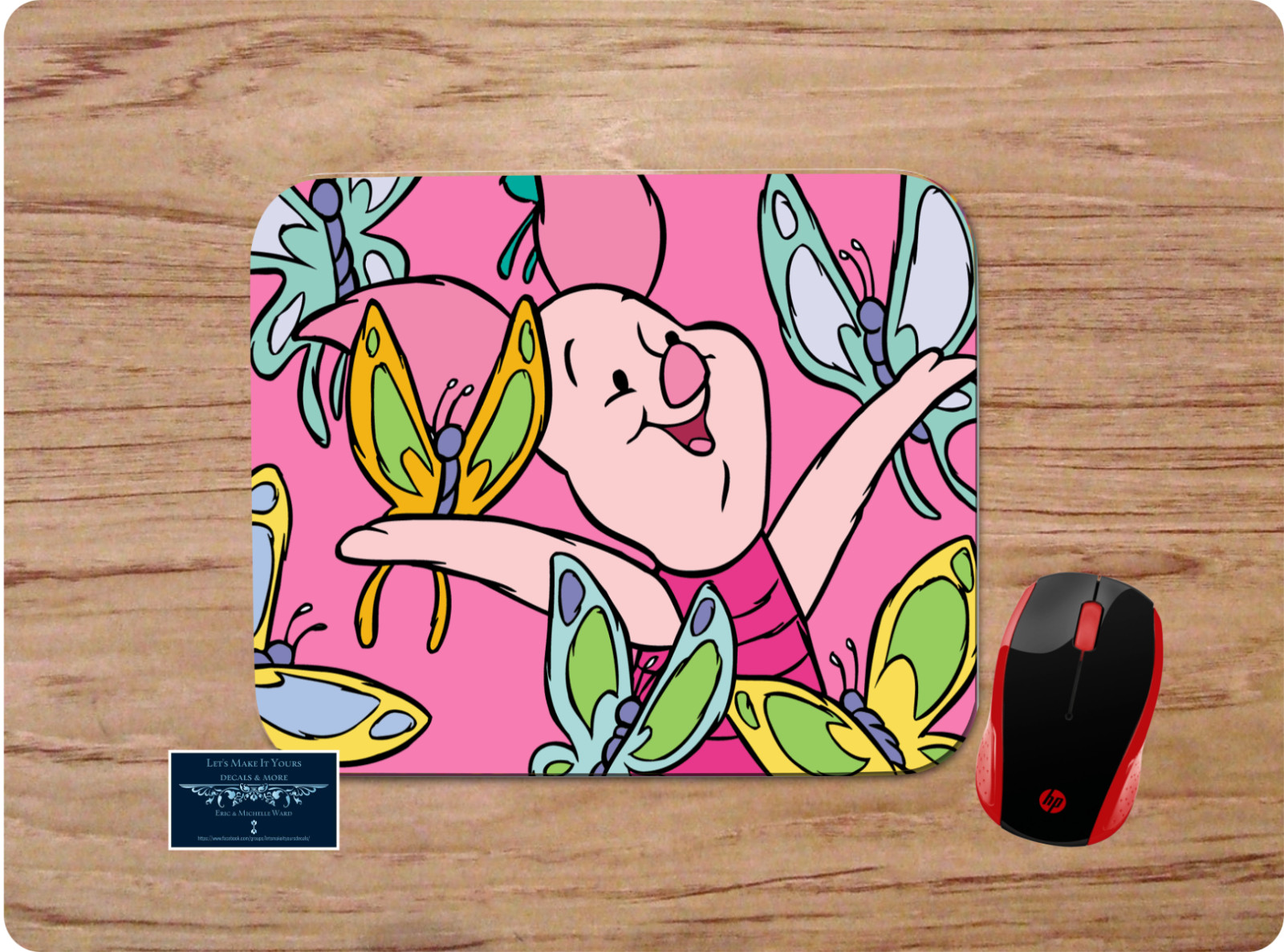 PIGLET BUTTERFLIES CUTE PINK NONSLIP MOUSEPAD DESK MAT HOME OFFICE SCHOOL GIFT