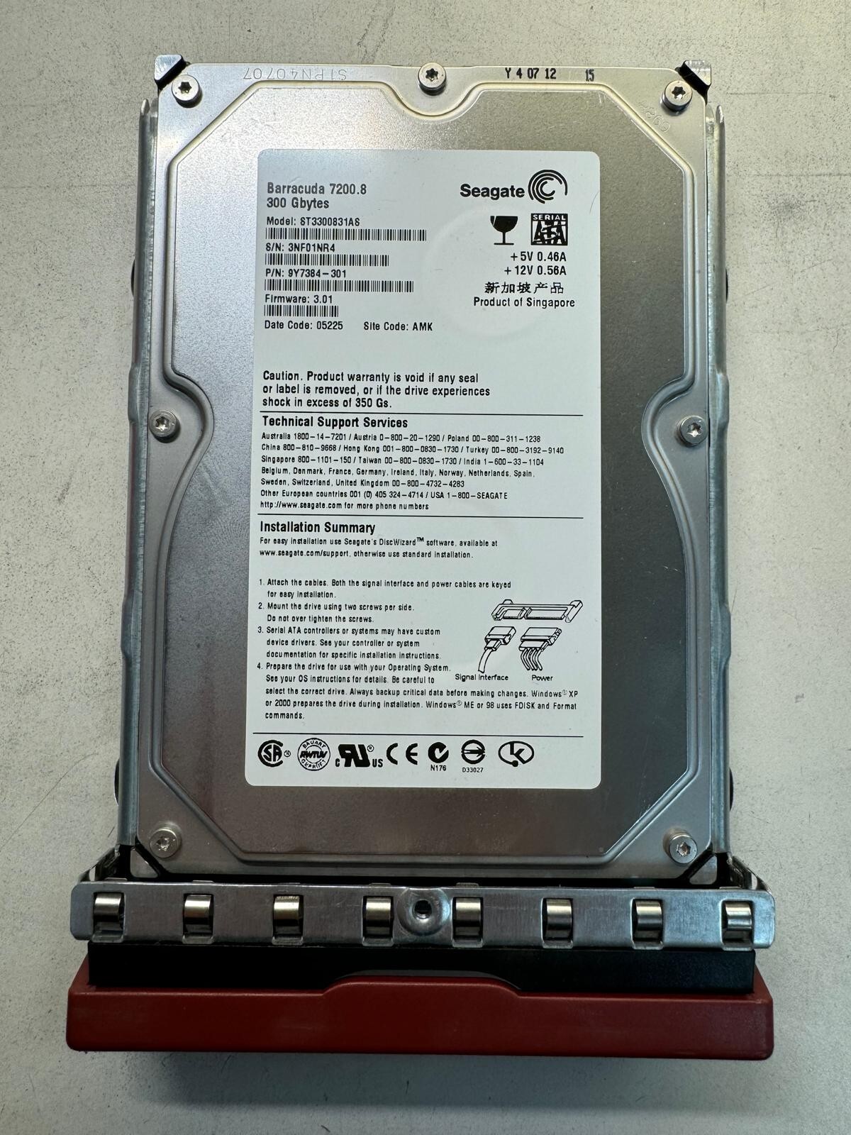SEAGATE ST3300831AS 9Y7384-301 300GB Firmware 3.01 Date Code 05225 SATA 3.5"