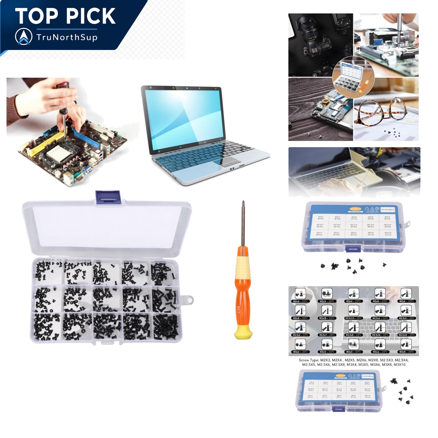 450 Pcs Laptop Screws Kit 15 Sizes M2 M2.5 M3 Storage Box Repair Tool