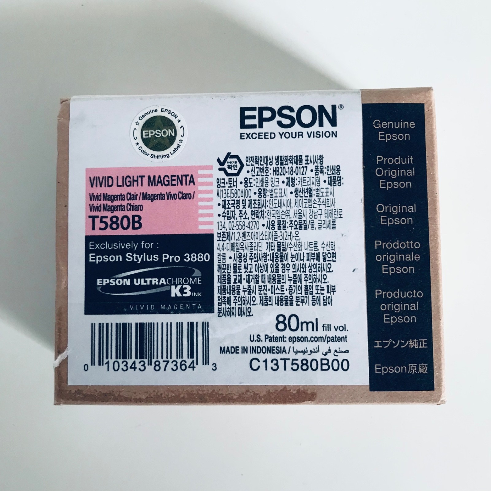 2027 Genuine Epson 3880 Printer Ink Vivid Light Magenta T580B T580B00 OEM Sealed