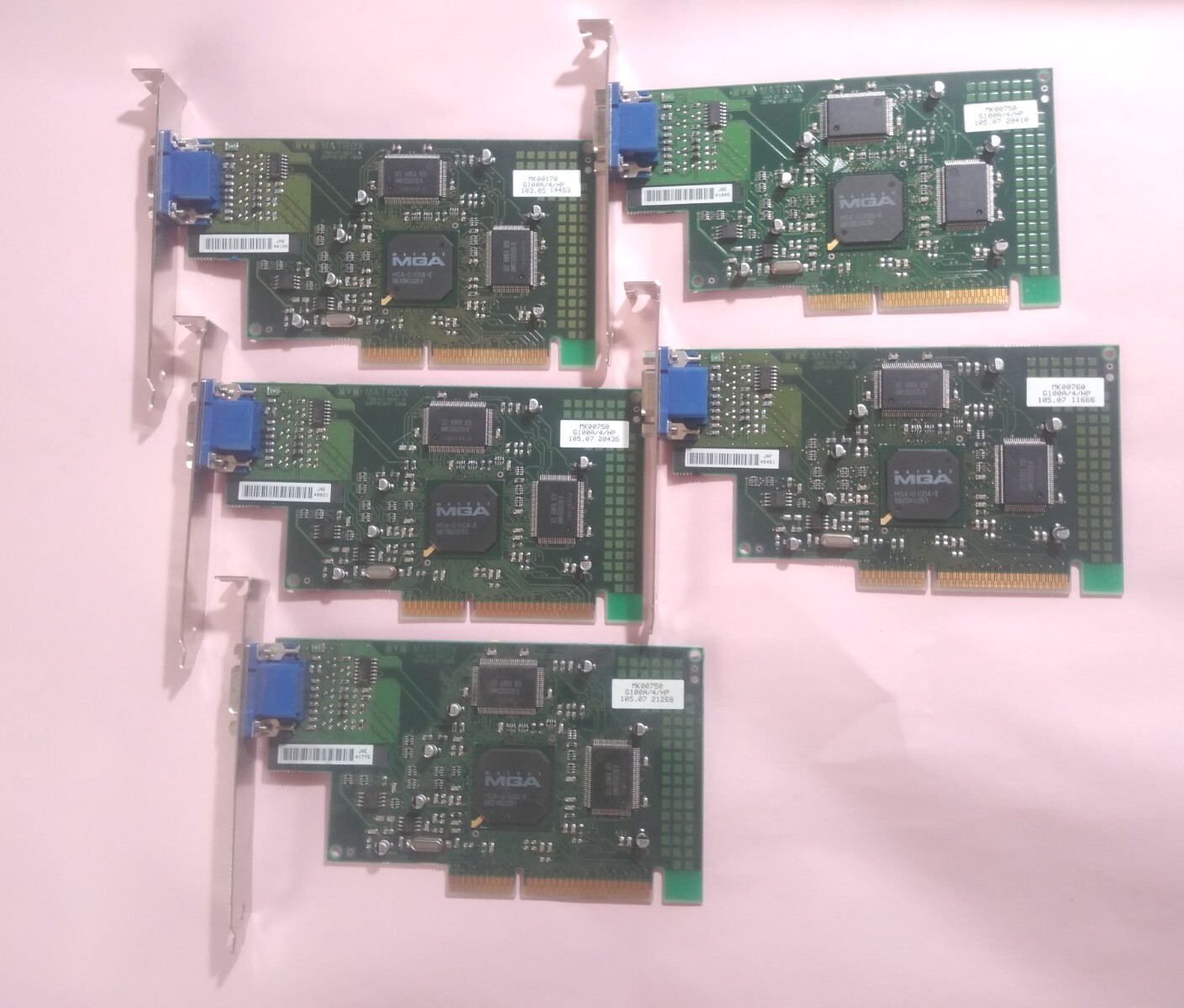 Lot of 5 Matrox MGA MGI G100A/4/HP 790-01 Rev:A VGA AGP Video Cards