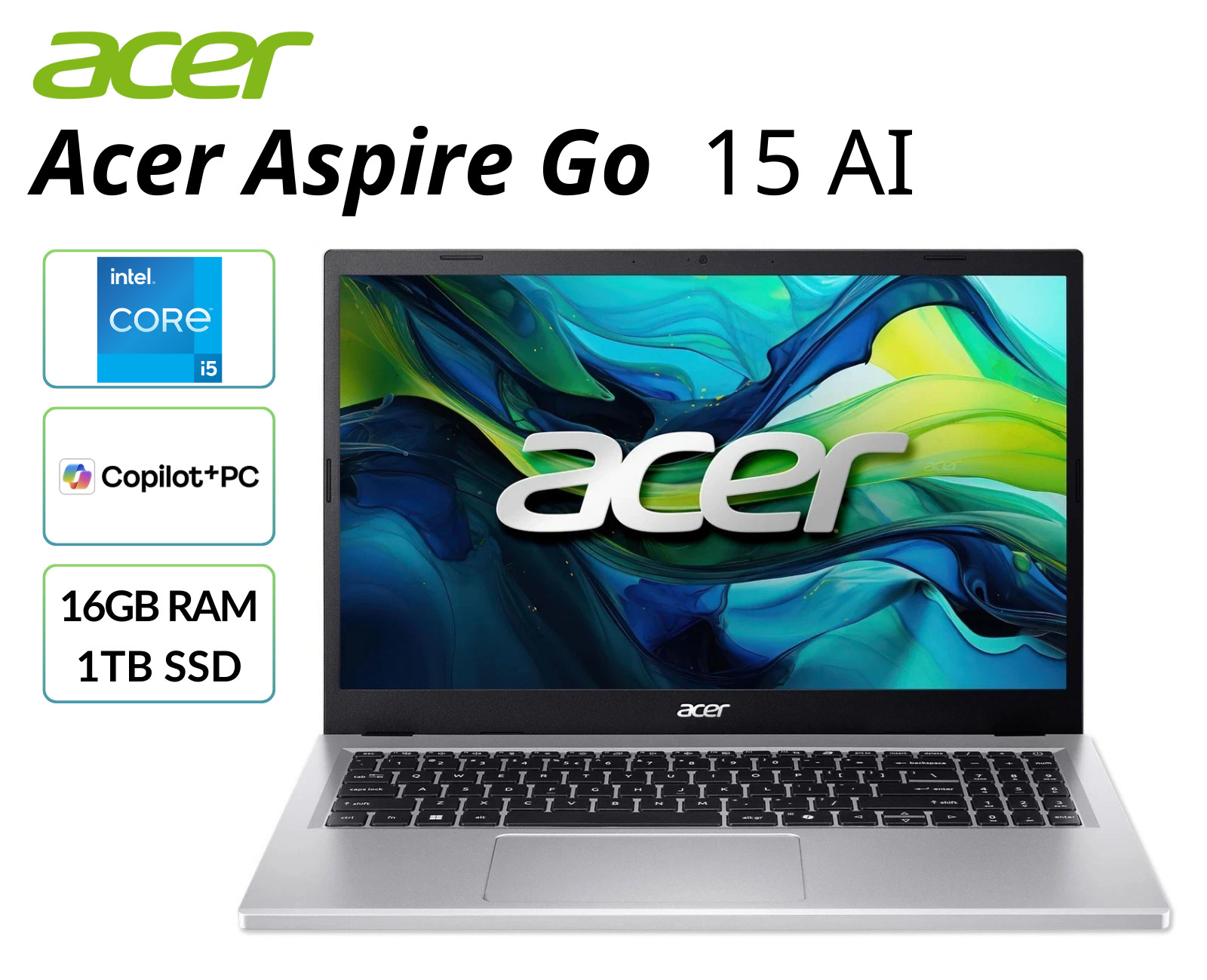Acer Aspire Go 15 AI Laptop 15.6" FHD IntelCorei5 16GB RAM 1TB SSD AG1571PT50X8