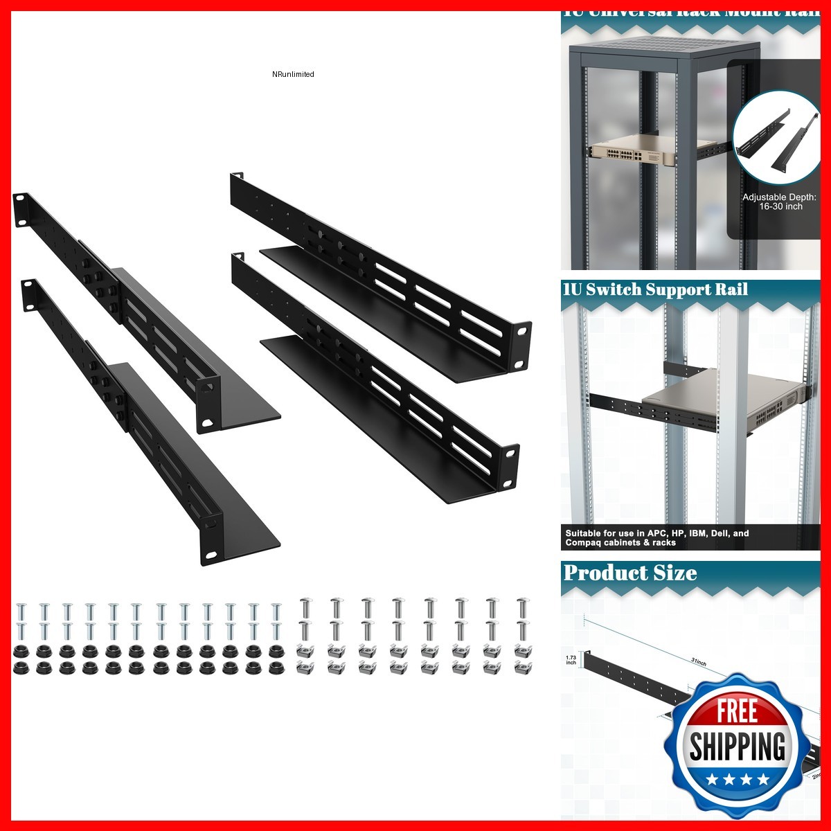 ForoGore 2 Pack 1U Universal Rack Mount Rails 16-31" Adjustable Depth
