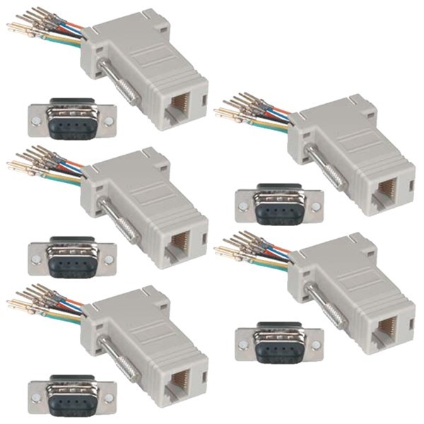 5 Pcs DB9 9-Pin RS232 Male to RJ11 RJ12 6P6C Telephone Phone Line Adapter Ivory