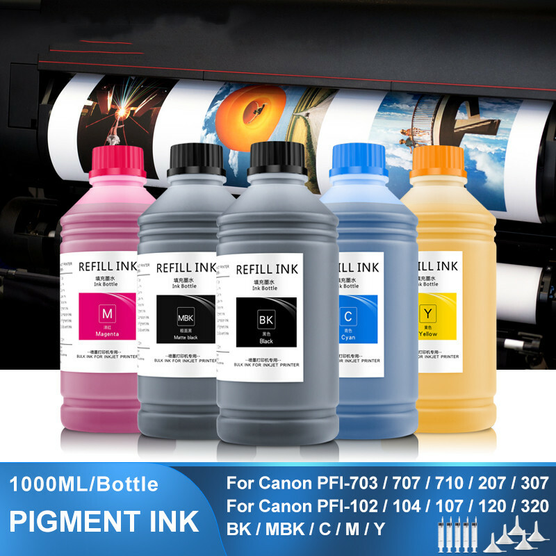 5×1000ML Pigment Ink For Canon PFI-107 PFI-120 PFI-320 TM-200 TM-305 iPF670 