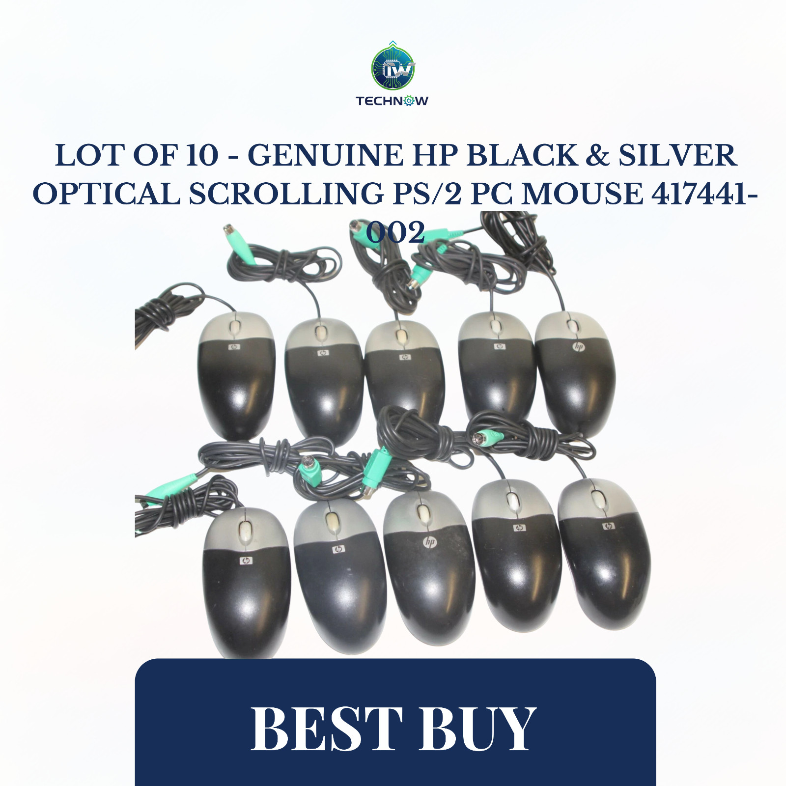 Lot of 10 - Genuine HP Black & Silver Optical Scrolling PS/2 PC Mouse 417441-002