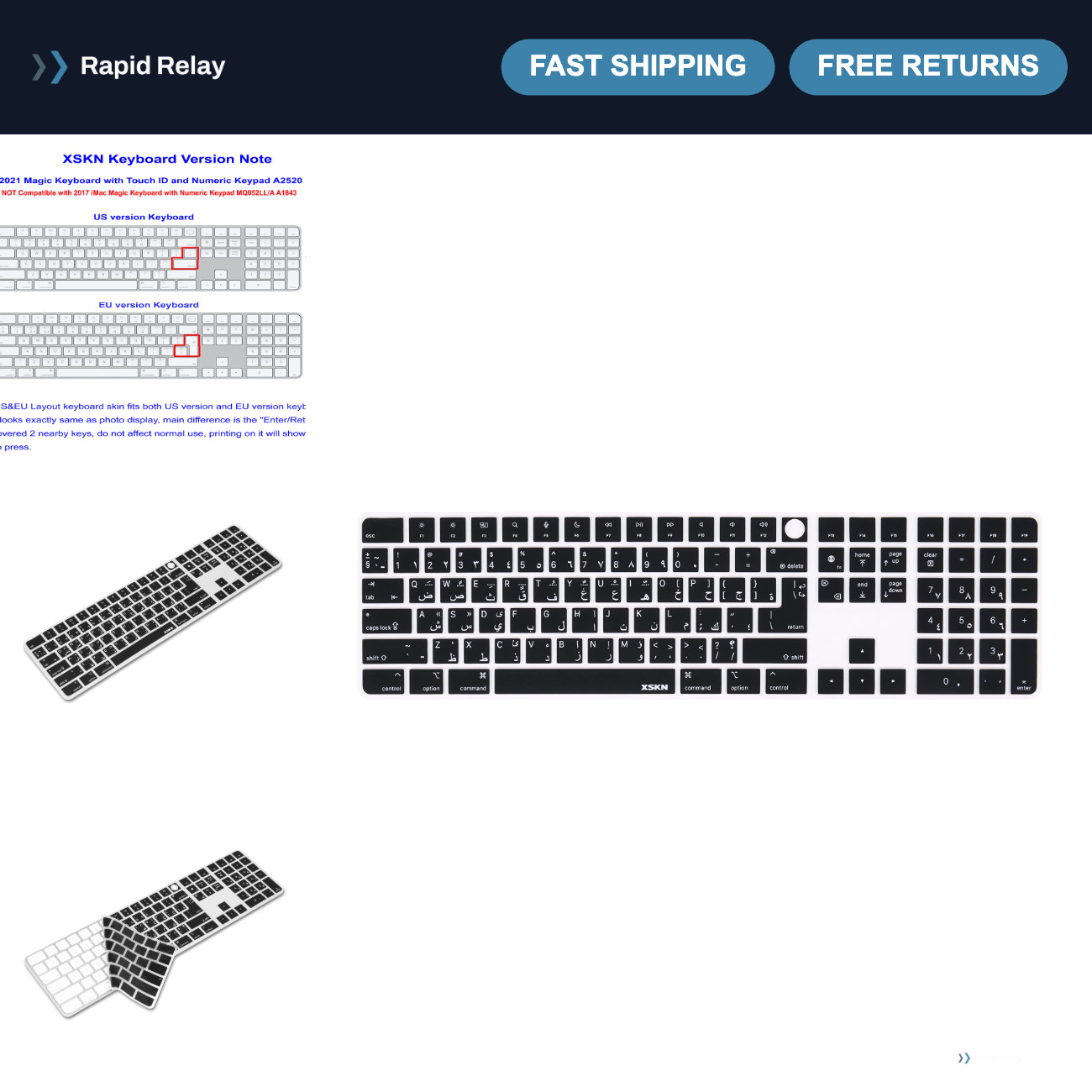 Arabic Black Silicone Keyboard Cover for 2021 iMac M1 Magic Keyboard - Touch ID,
