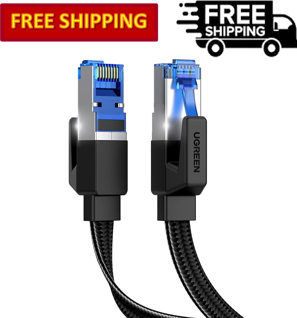 UGREEN Cat 8 Ethernet Cable Flat Braided High Speed 40Gbps 2000Mhz, 1.5 - 15 Ft