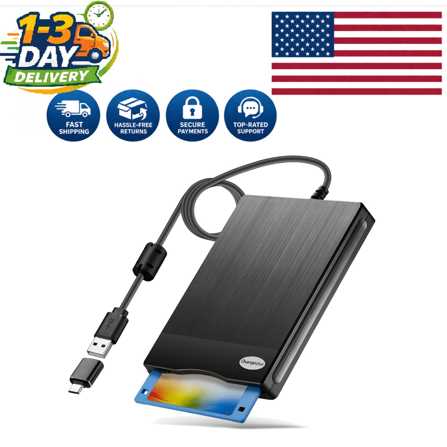 Compact 3.5 Inch USB Type A&C Floppy Disk Drive for PC & Laptop - Stylish Design