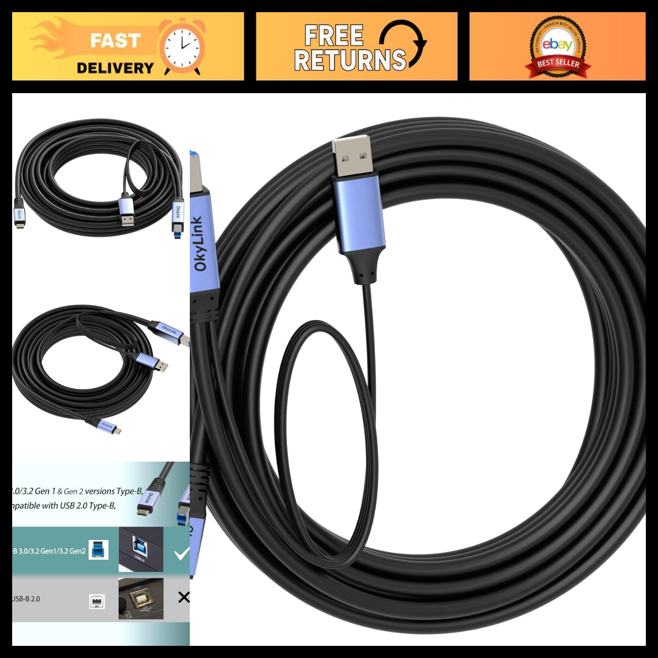 25ft USB 3.0 USB-C to USB-B Cable, Male-Male, 5Gbps High-Speed Data Transfer
