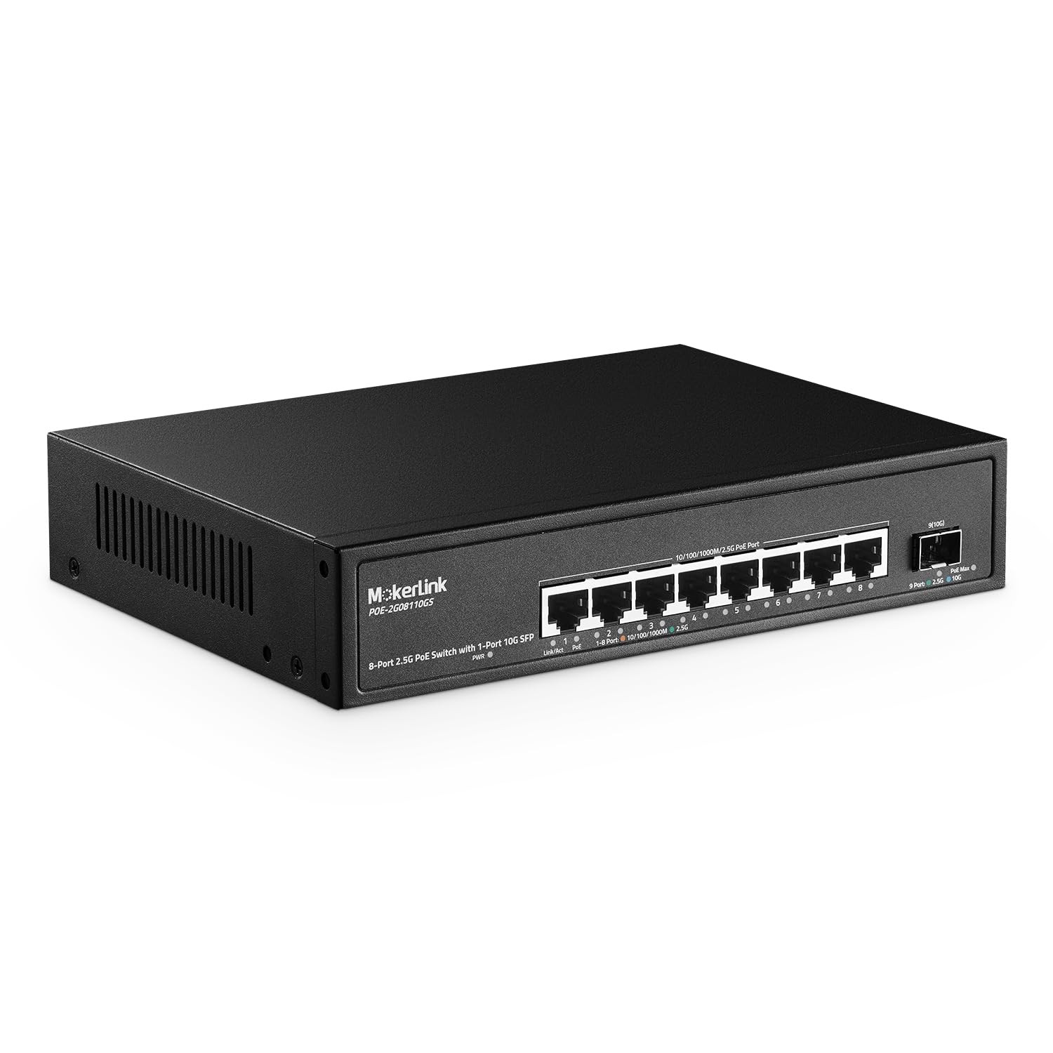 MokerLink 8 Port 2.5 Gigabit PoE Switch with 10G SFP, 8 x 2.5G Ethernet black