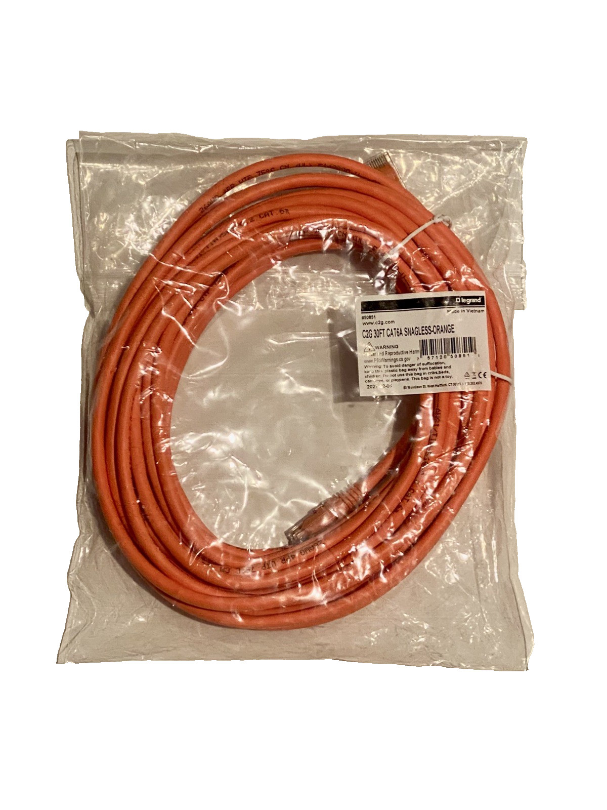 Legrand 50851 C2G 30FT CAT6A Snagless Patch Cord, Orange - New