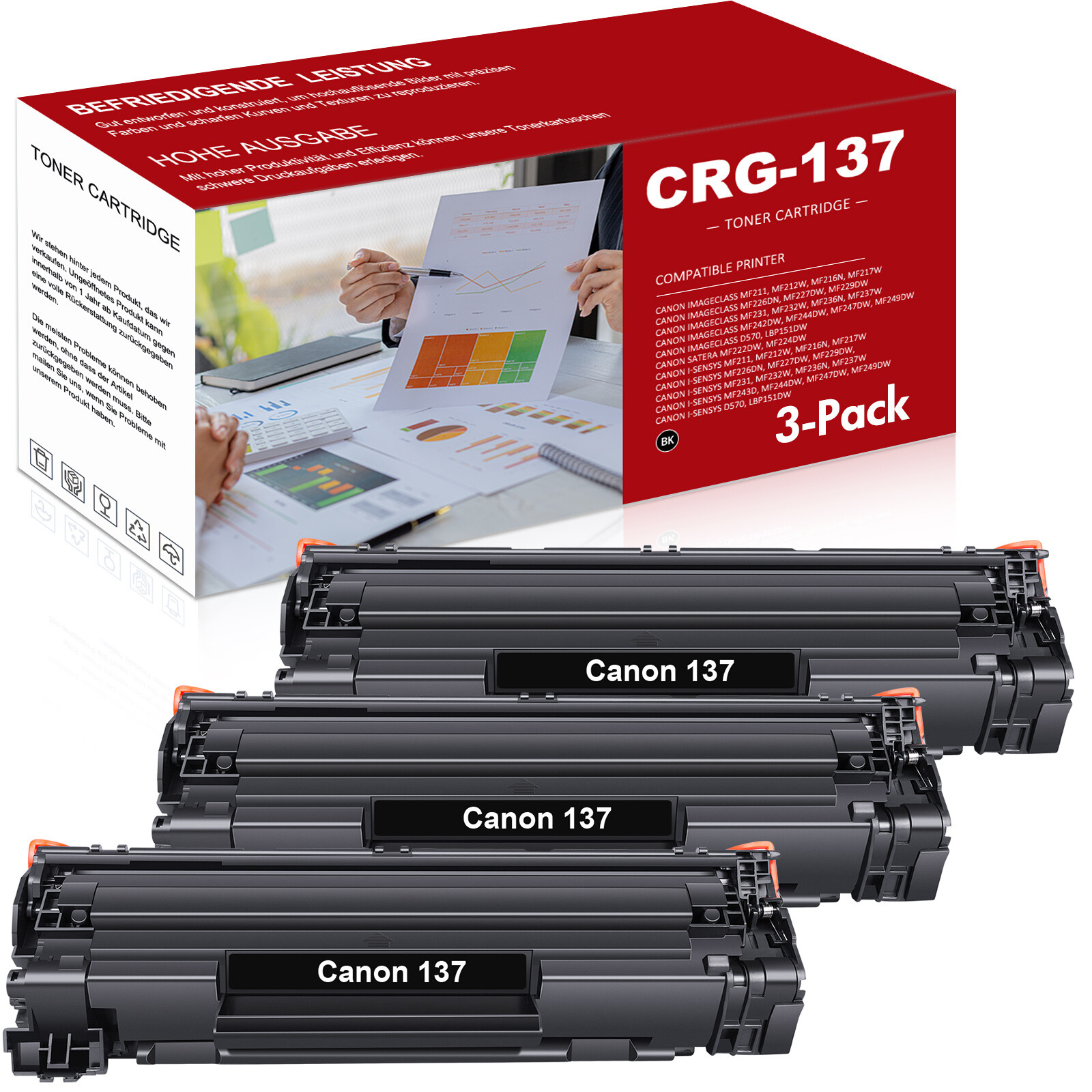 3PK CRG 137 Black Toner Comaptible for Canon 137 Toner Cartridge MF230 Series