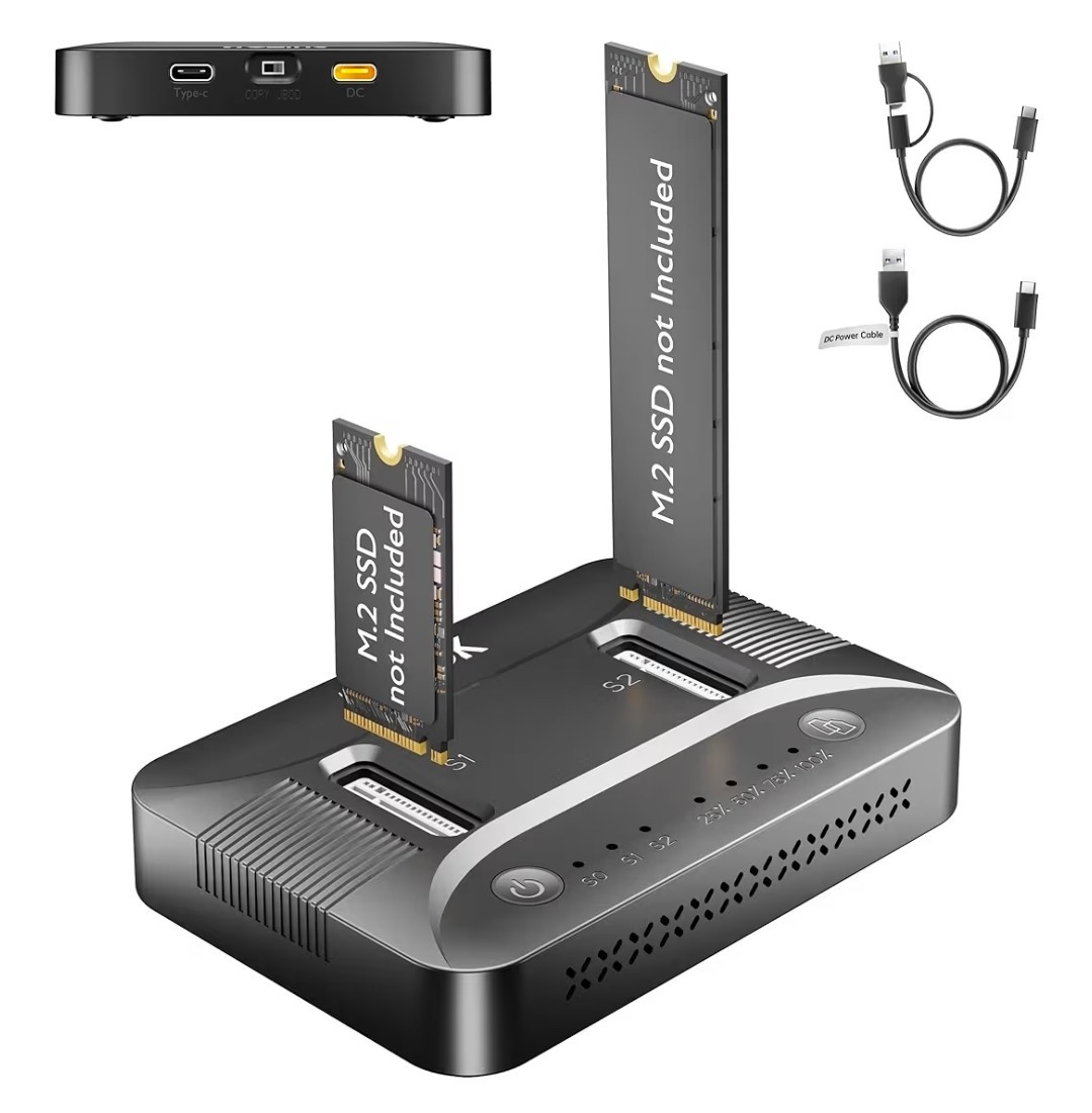 SUITOK STK07 Pro M.2 NVMe SSD Cloner Dock Dual Bay USB-C 10Gbps 16TB PS5 