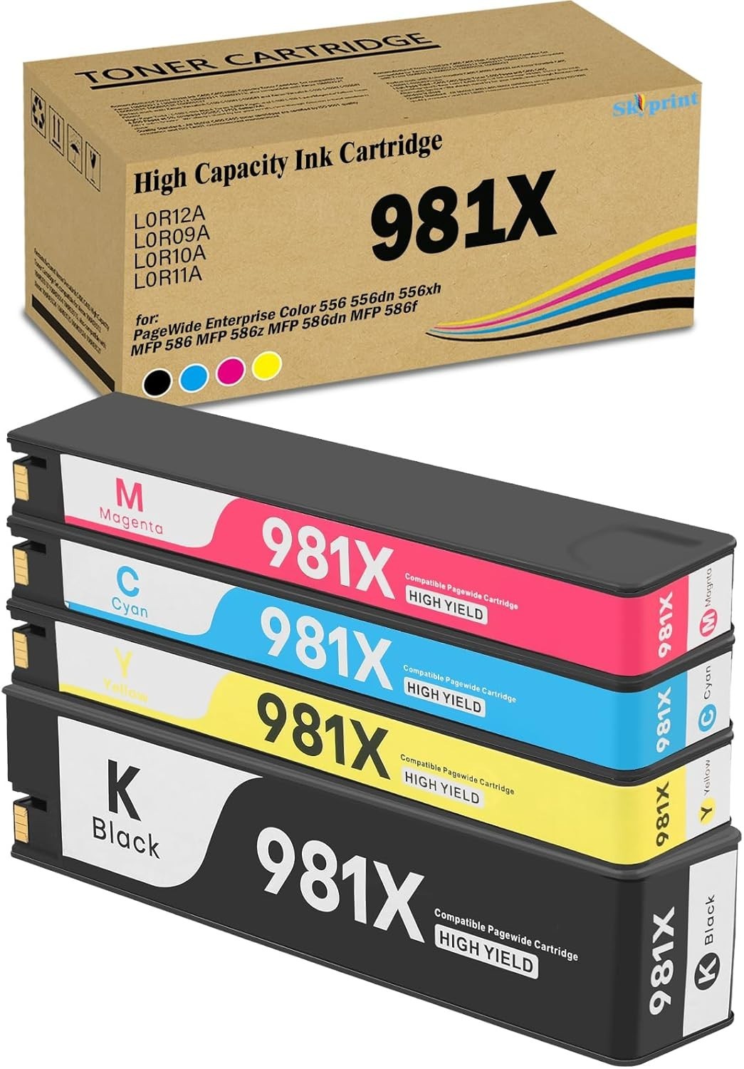 981 981X High Yield Ink for HP PageWide 556 586 BK C M Y 5 Pack L0R12A L0R11A