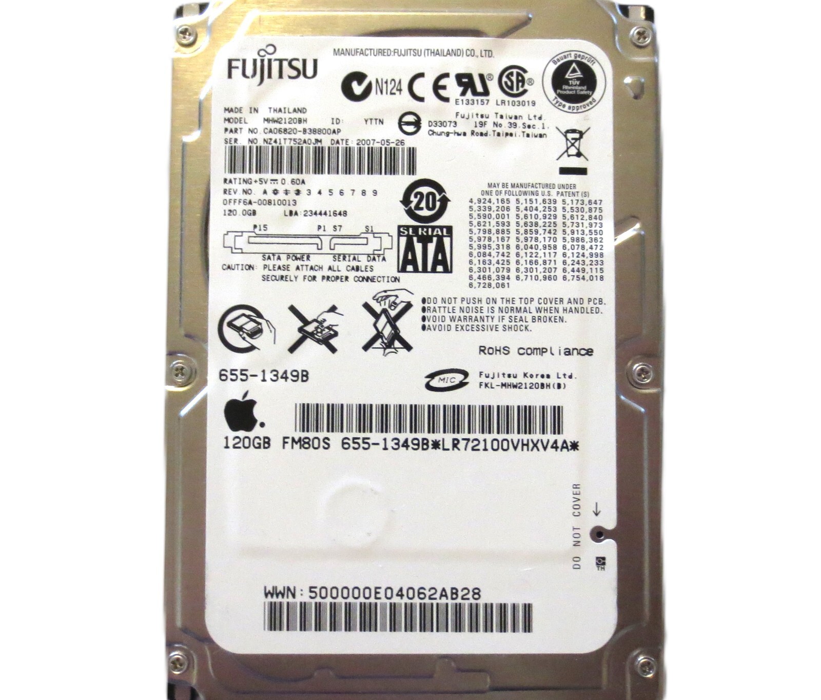 Fujitsu MHW2120BH CA06820-B38800AP 0FFF6A-00810013 (NZ4) Thailand 120gb 2007-05