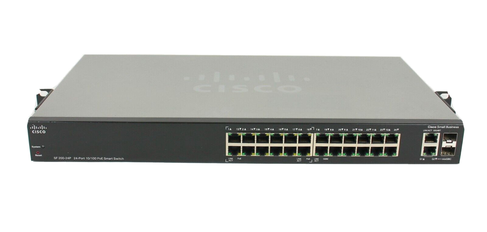 Cisco SF200-24P 24-Port 10/100 PoE Ethernet Managed Smart Network Switch + EARS