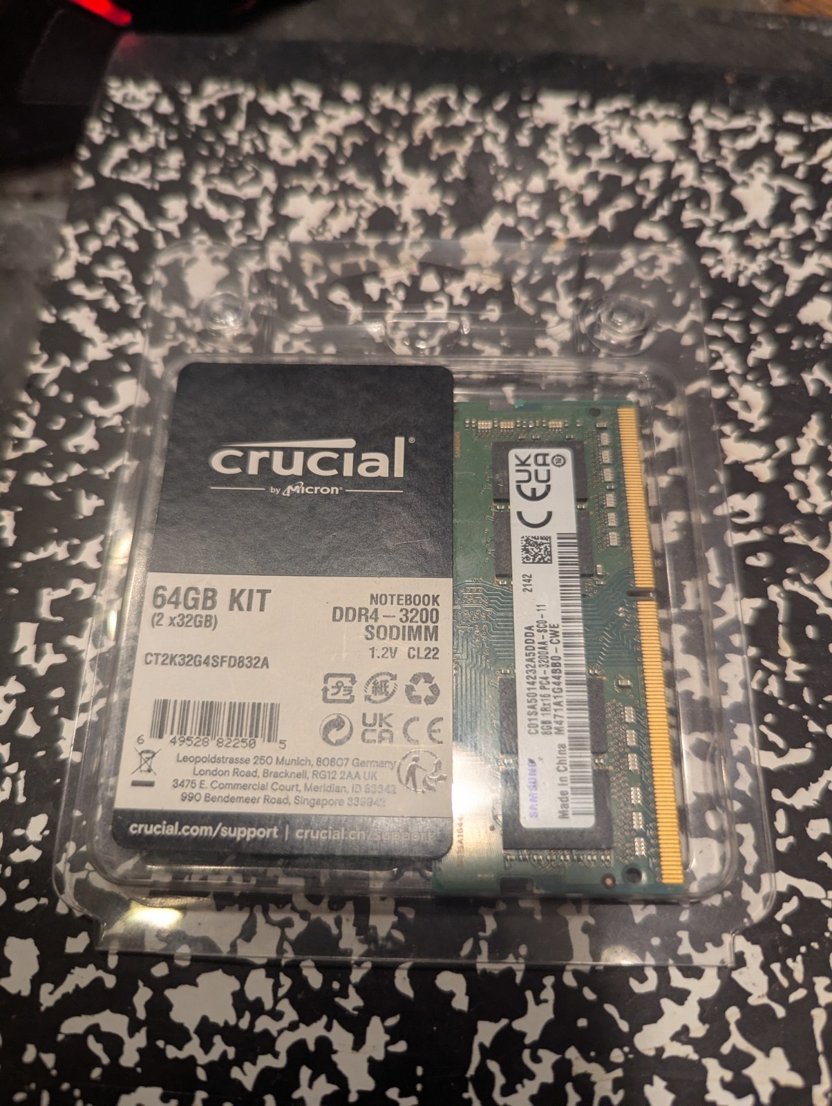 Crucial 64GB 2x32GB DDR4-3200 SODIMM Laptop RAM CT2K32G4SFD832A CL22