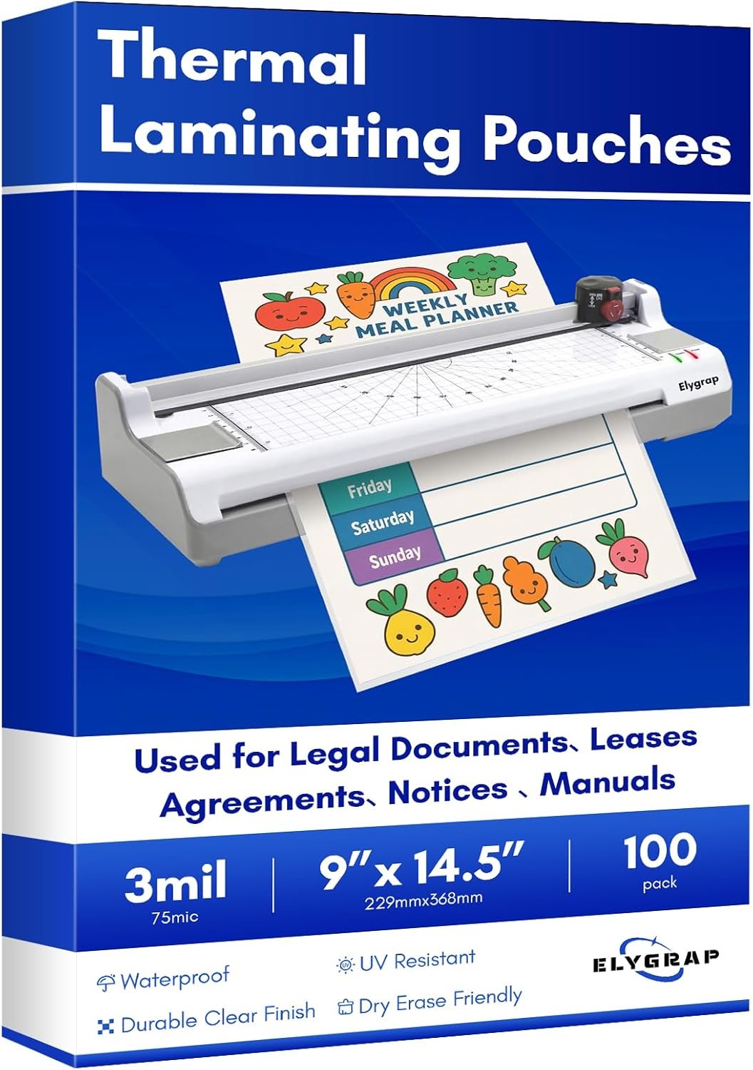 100 Pack Legal Size Laminating Sheets 8.5"x14" (9x14.5) - 3Mil Thick Clear