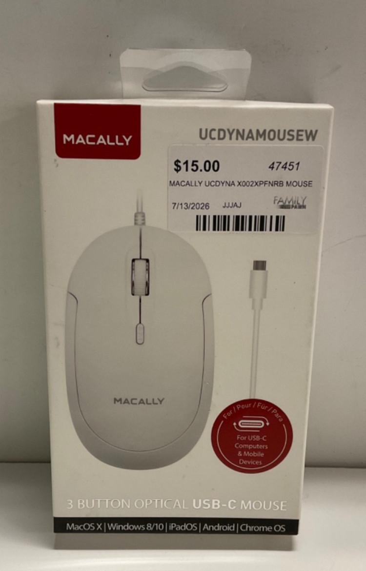 Macally UCDYNAMOUSEW USB-C Optical Mouse White Quiet Click Brand New 