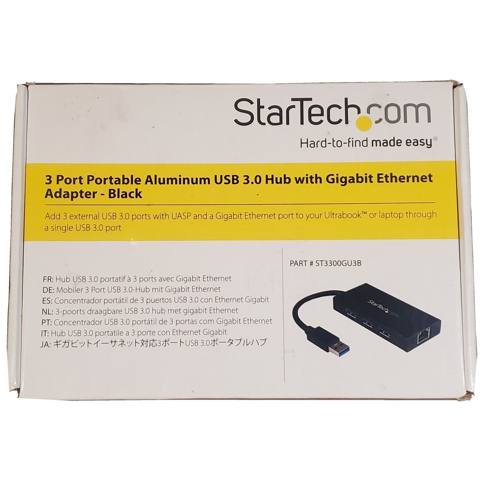 Startech 3 Port Portable USB 3.0 Hub w/Gigabit Ethernet Adapter ST3300GU3B
