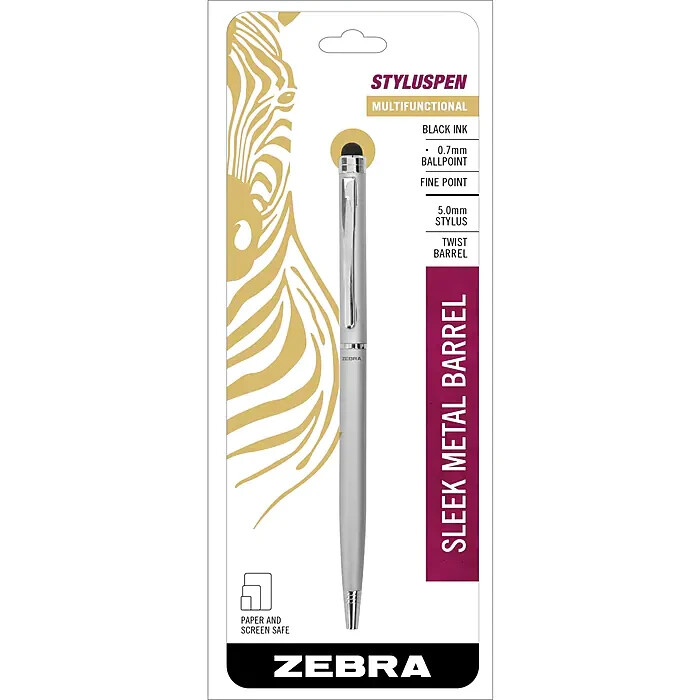 Zebra Stylus/Pen Combination Twist Ballpoint Silver 33161, Black, Fine Ballpoint