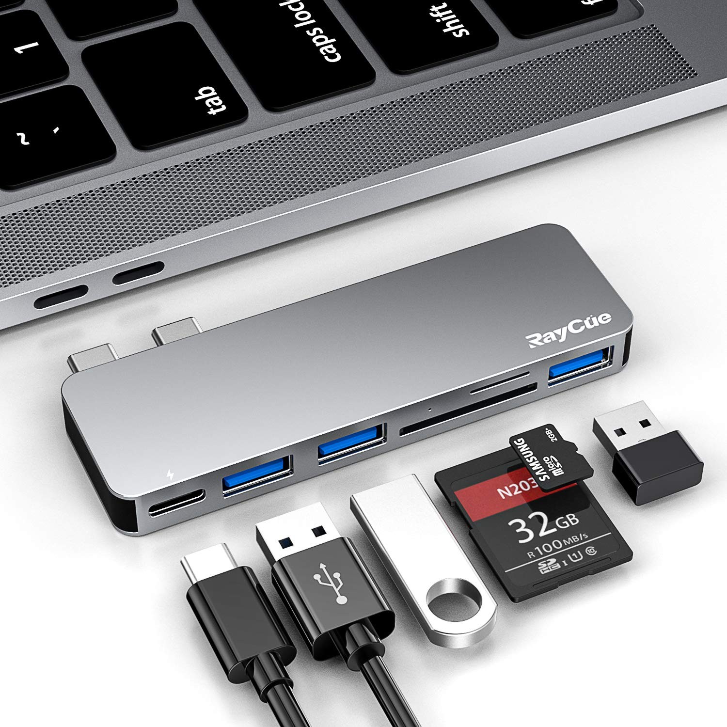 RayCue USB C Adapter for MacBook Pro/MacBook 6-in-2 with USB-C, Space grey