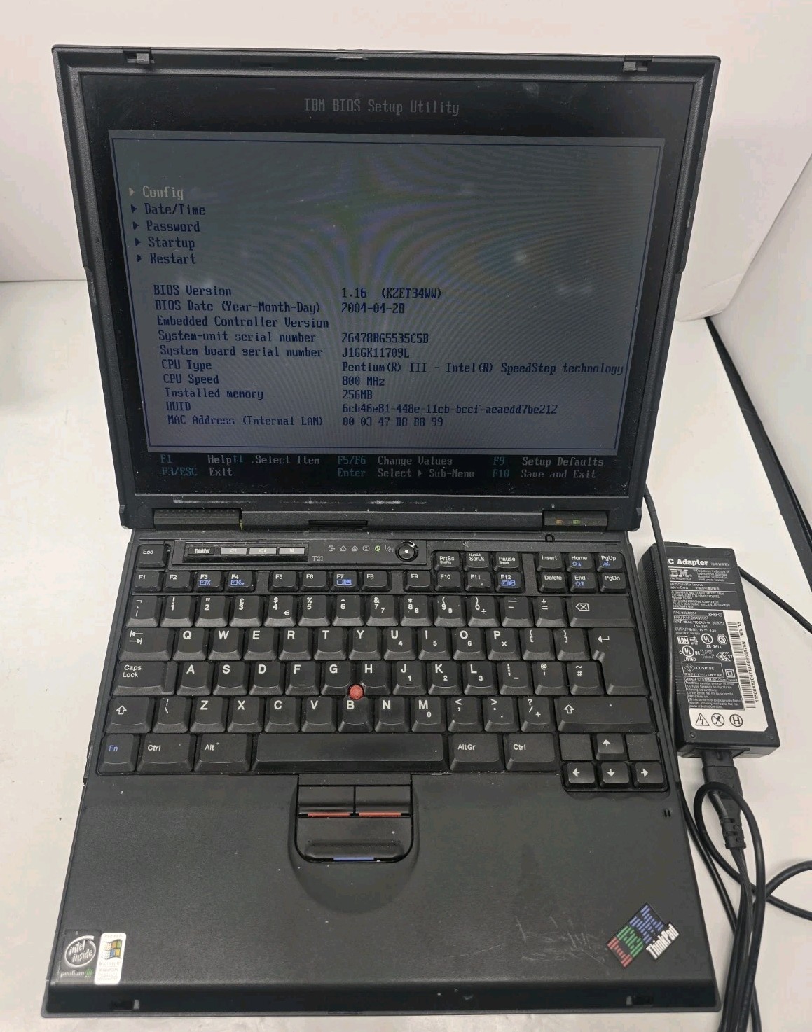 IBM ThinkPad 2647  Laptop with Charger, Boots To BIOS, No HDD or OS