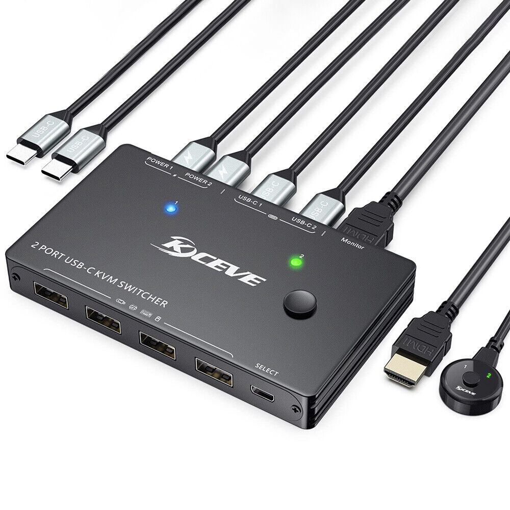 Dual USB C KVM Switch 2 Computers, 4K 60Hz USB C Switch 2 in 4 Out 2 Port Type-C