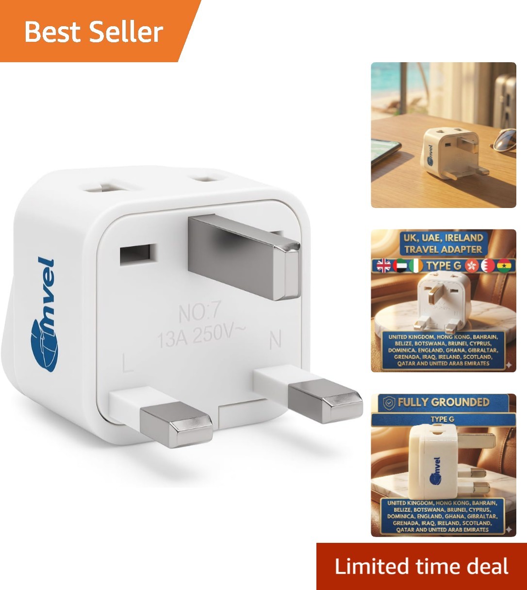 Universal 2-in-1 UK Travel Adapter for Type G Outlets – Compact & Reliable