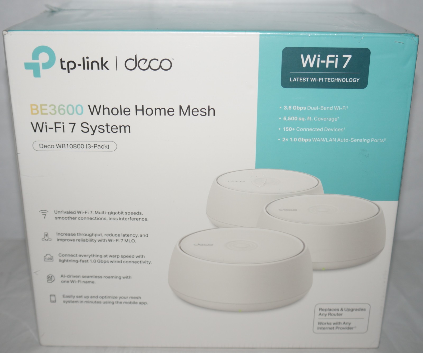 New TP-Link Deco 7 BE3600 Whole Home Mesh Router Wi-Fi 7 System WB10800 (3 Pack)