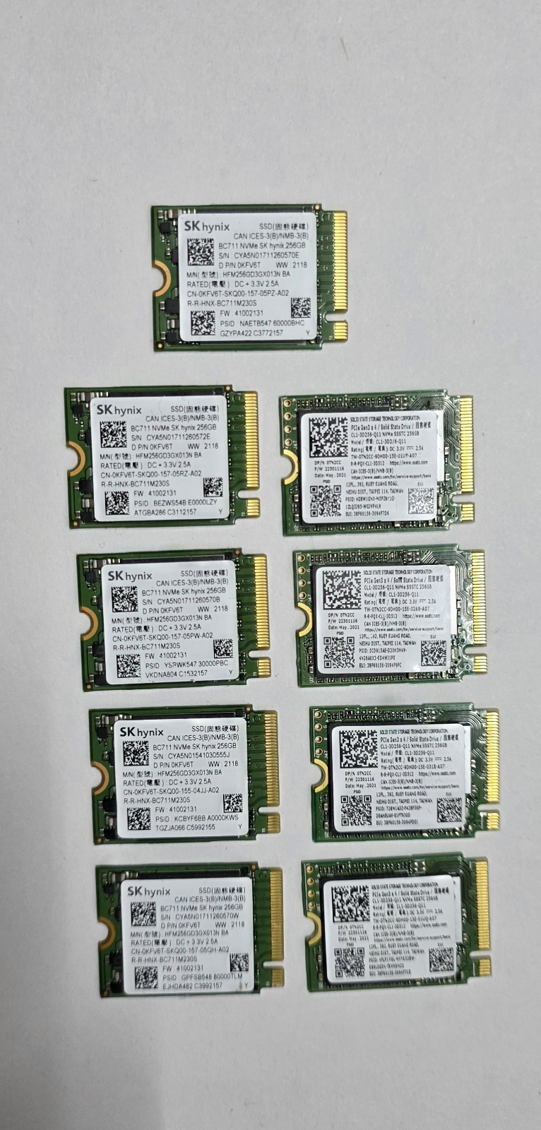 Lot of 5  SK Hynix BC711 256GB NVMe  3.0 x4  &  4  LiteOn CL1 2230 NVMeGen3 x4🔥