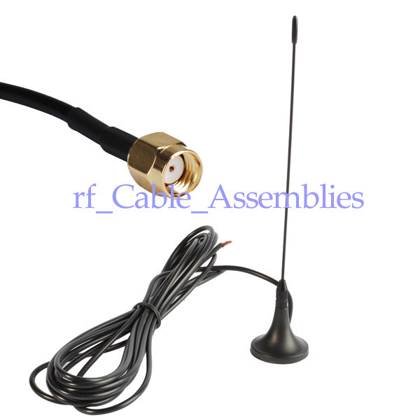 Antenna 433Mhz,3dbi RP SMA Male straight 500cm with Magnetic base for Ham radio
