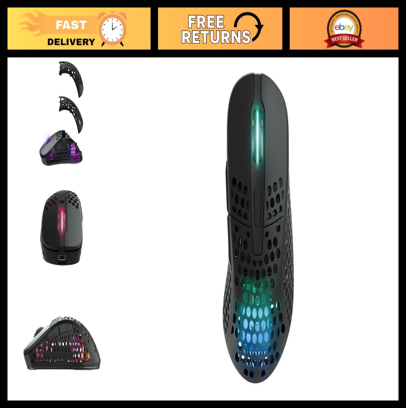 Ultra-Light Wireless Gaming Mouse, E-Sports Optimized, 2.4GHz, RGB Lighting, Erg