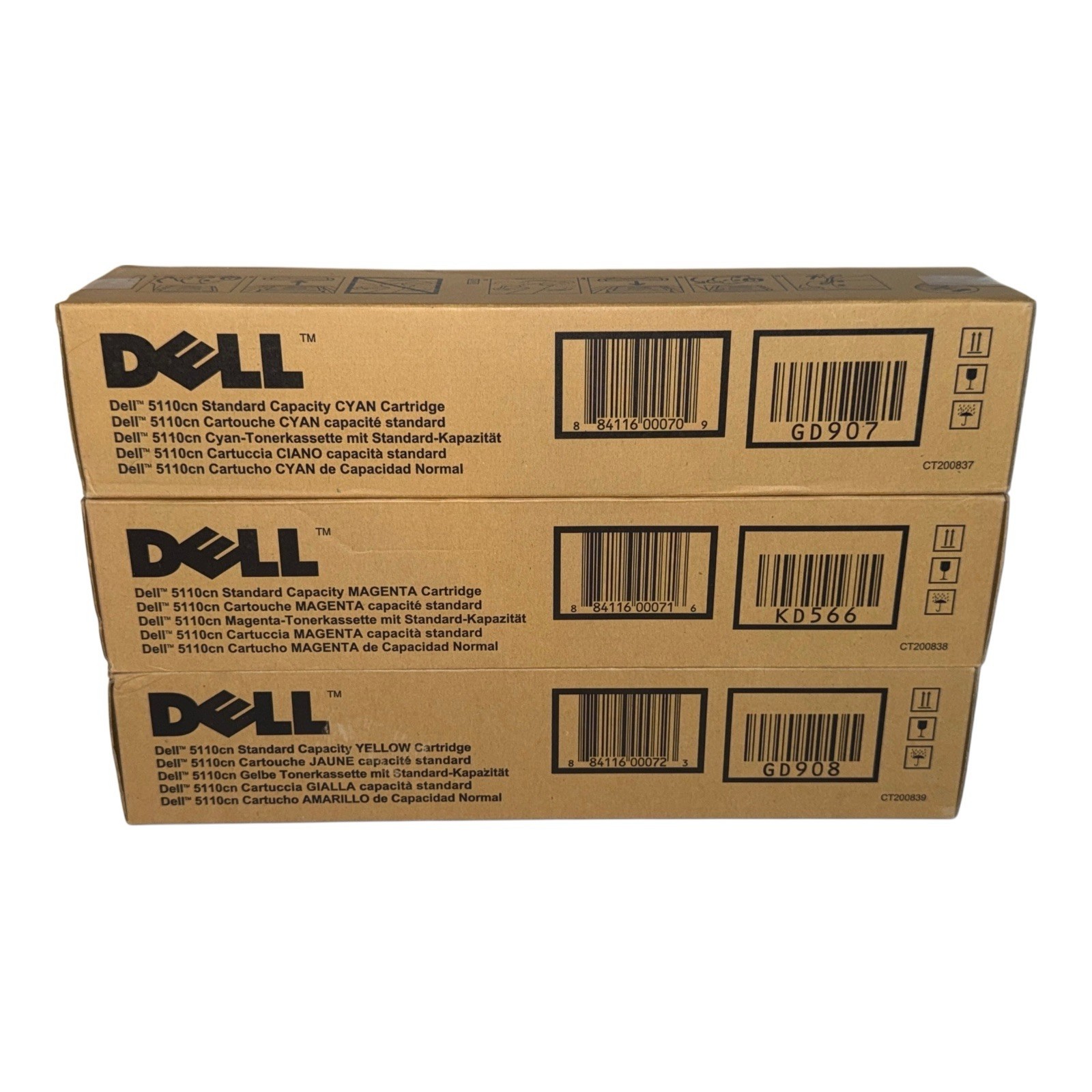 NEW GENUINE OEM DELL 5110CN YELLOW MAGENTA CYAN STANDARD CAPACITY 3 CARTRIDGES