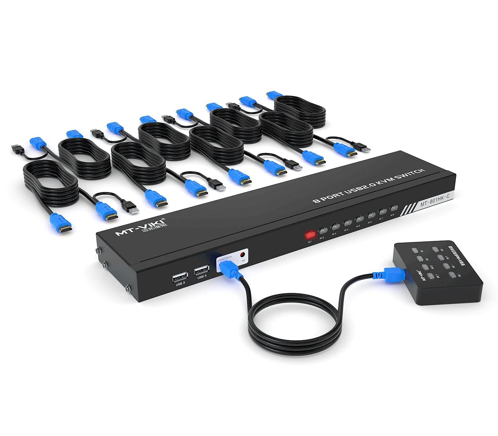 8 Port KVM Switch HDMI, 4K@30Hz 1U Rack Mount KVM HDMI Switch w/IR Remote & W...