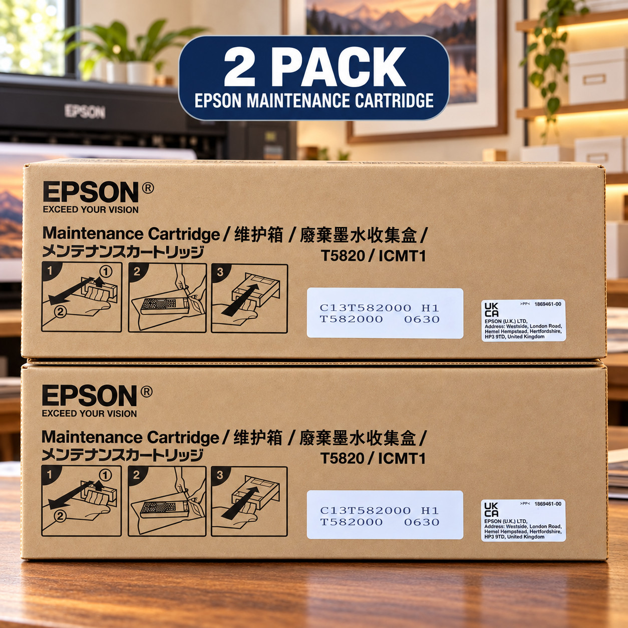 2 Pack Epson T582000 Ink Maintenance Tank for Stylus Pro 3800 & SureColor P800