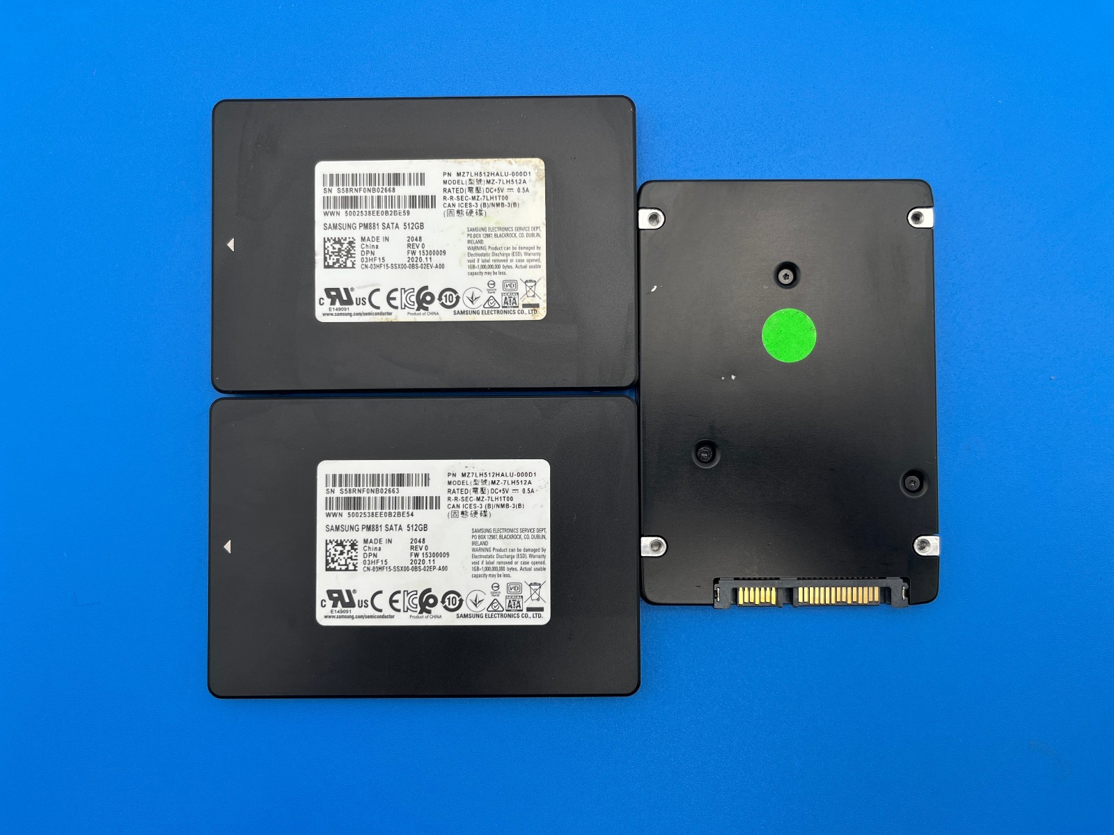 Lot of 3 - 512GB SATA III 2.5" SSD Samsung PM881 MZ-7LH512A 100% Health