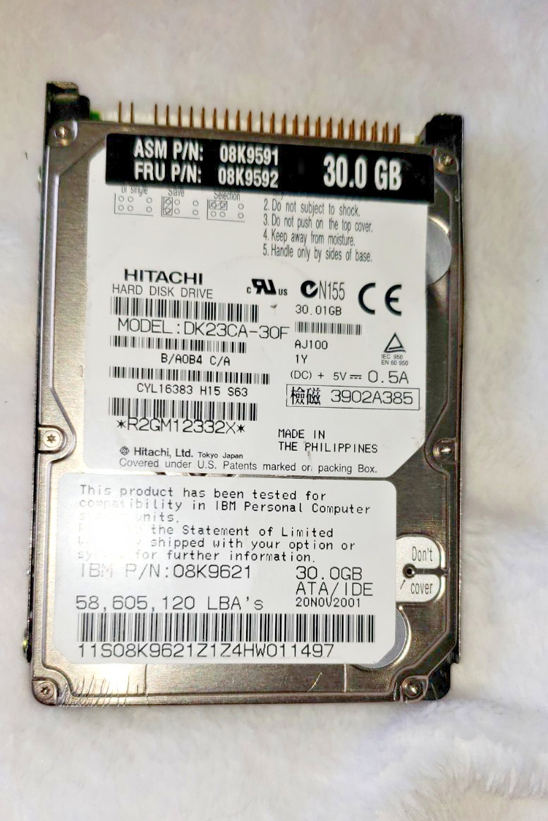 Hitachi IBM DK23CA-30F 30GB 4200 RPM IDE 2.5" Hard Drive w/Caddy - TESTED