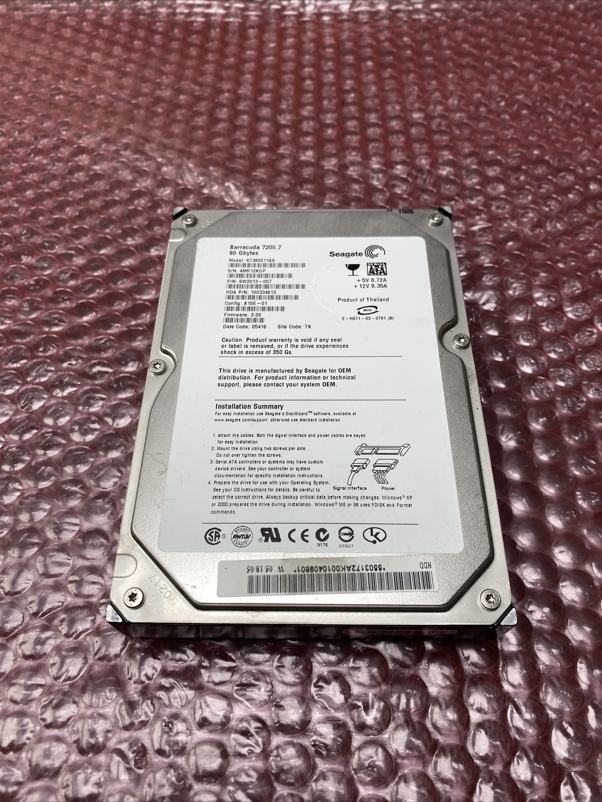 Seagate Barracuda 7200.9 80GB Internal Harddrive 7200RPM 3.5" (ST380011AS) HDD