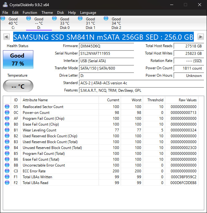 GENUINE Samsung 256GB SM841n msata sed